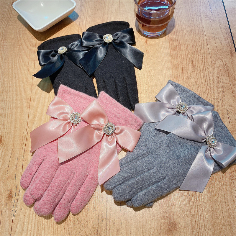 手袋　レディース　韓国ファッション　秋冬　冬　デザイン　5本指 　蝶結び　かわいい