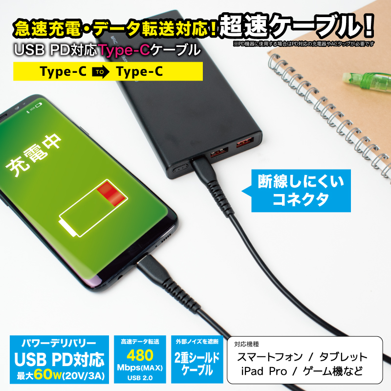 USB PD対応 Type-Cケーブル