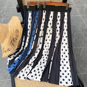 ロングスカート　ドット柄　デザイン　通勤　Aライン　レディース　韓国ファッション