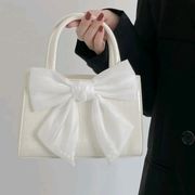 ハンドバッグ　鞄　リボン　無地　韓国ファッション　デザイン　スクエア