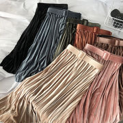 ロングスカート　ベルベット 　ベルト付き　無地　デザイン　Aライン　レディース　韓国ファッション