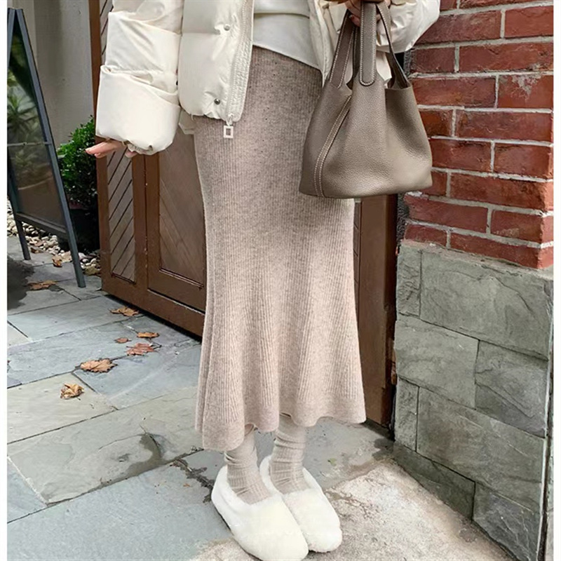 マーメイドスカート　ニットスカート　秋冬　デザイン　レディース　韓国風　ファッション