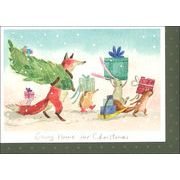 グリーティングカード クリスマス「プレゼントを持って帰る動物たち」動物 イラスト