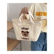 お弁当バッグ　収納　弁当袋　ハンドバッグ　韓国ファッション　ズックバッグ　熊　英字TEDDY