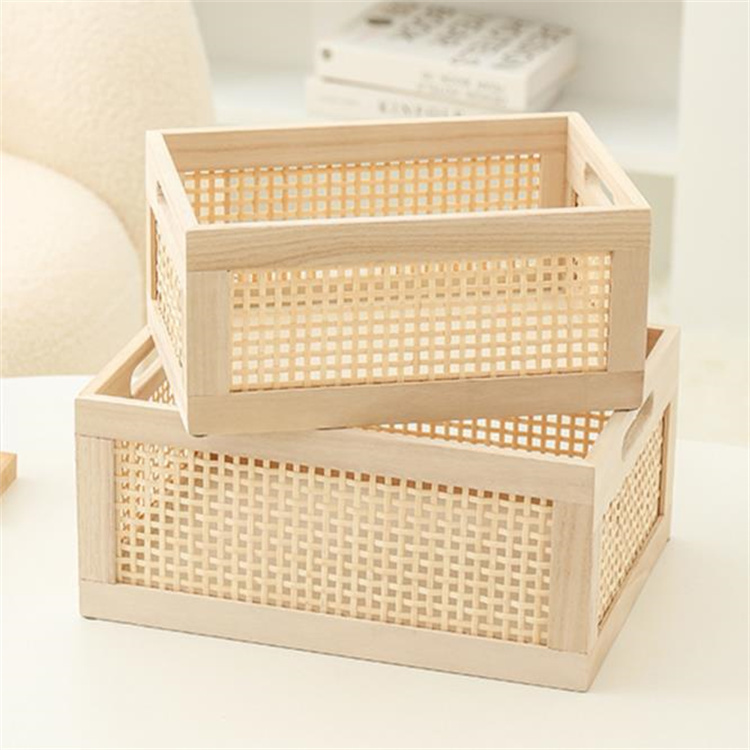 収納箱 くり抜き 竹編み 木製 長方形 木箱 無垢材 直角 おもちゃ