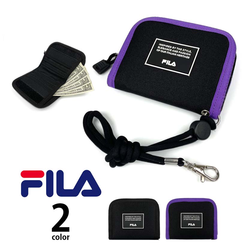 全2色 FILA（フィラ） ラバーロゴデザイン ナイロン 二つ折り 財布