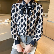 韓国ファッション新品　シフォンリボン付きブラウス レディース長袖