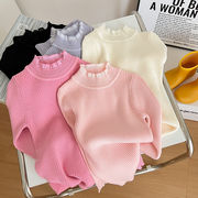 ★新しい 秋冬 子供服  韓国子供服 キッズ服  可愛い 女の子フリルニットセーター ボトミングセーター