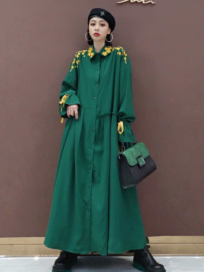 初回送料無料ヨーロッパ風ファション服の秋の新作ファッションワンピースロングシャツワンピース