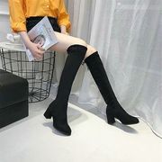 韓国スタイルのファッションスエードレディースロングブーツ女性のミッドヒールブーツ