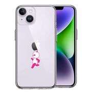 iPhone14 側面ソフト 背面ハード ハイブリッド クリア ケース ピンク Panda パンダ 小走り