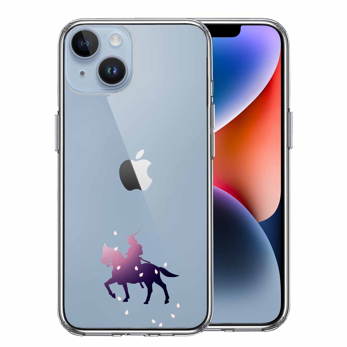 iPhone 14 Plus 側面ソフト 背面ハード ハイブリッド クリア ケース  騎乗侍と桜