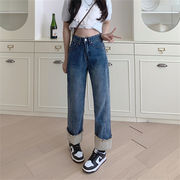 話題の注目アイテム 韓国ファッション 大きいサイズ 縫付 ジーンズ ストレートパンツ ロングパンツ
