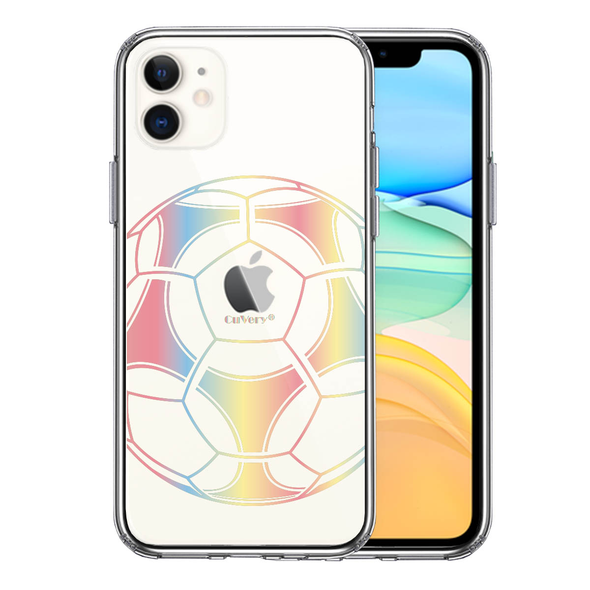 iPhone11 側面ソフト 背面ハード ハイブリッド クリア ケース サッカーボール カラー