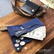 DaysArt ２つ折り財布 本革 キャッシュレス ミニウォレット スムースレザー サドルレザー 小銭入れあり