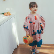 ins 春新作　女の子　パフスリーブ　ワンピース　子供服　可愛い　長袖ワンピース　春秋　おしゃれ