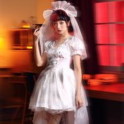 ハロウィンクリスマス衣装を演じる成人吸血鬼ホワイト鬼の花嫁ウエディングドレスセクシーかわいいコスプレ