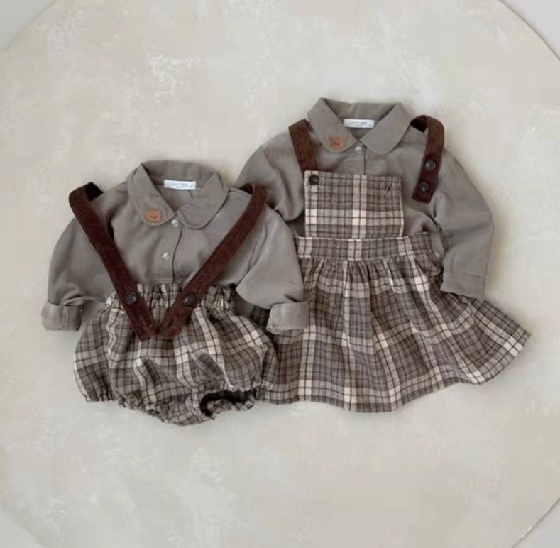 春と秋人気新品 韓国風子供服 ベビー服 超可愛い チェック柄 女の子男の子 幼児 連体服