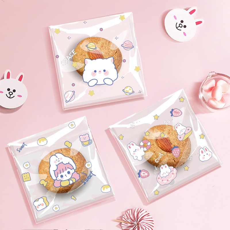 4種】うさぎ くま 透明OPP袋 片面白 テープ付き ギフト袋 ラッピング袋
