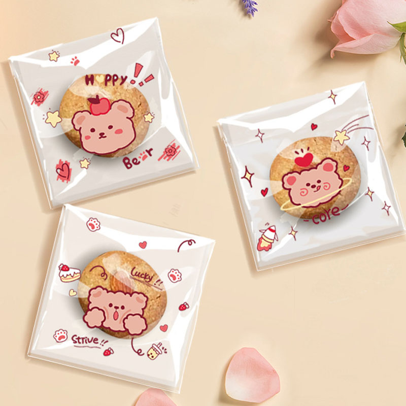 4種】うさぎ くま 透明OPP袋 片面白 テープ付き ギフト袋 ラッピング袋