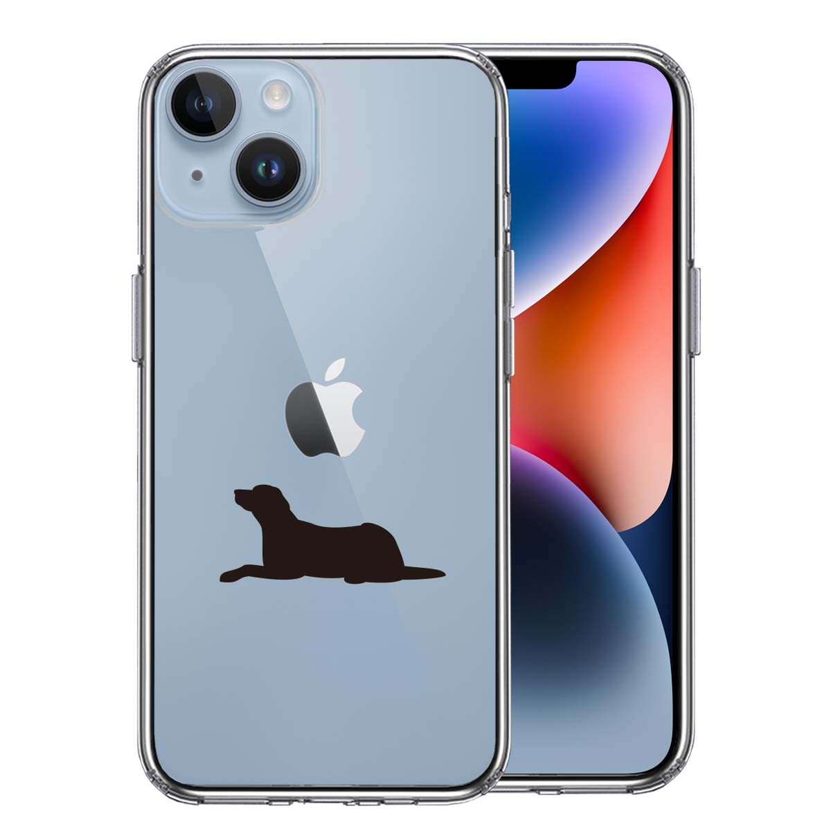 iPhone 14 Plus 側面ソフト 背面ハード ハイブリッド クリア ケース 犬 シルエット ラブラドールレトリバー