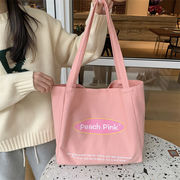 トートバッグ　エコバッグ　ズックバッグ　キャンパス　鞄　韓国ファッション　大容量　英字peach