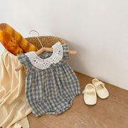 INS　ベビーロンパース　赤ちゃん　女の子　チェック柄　子供服　カバーオール　ファッション