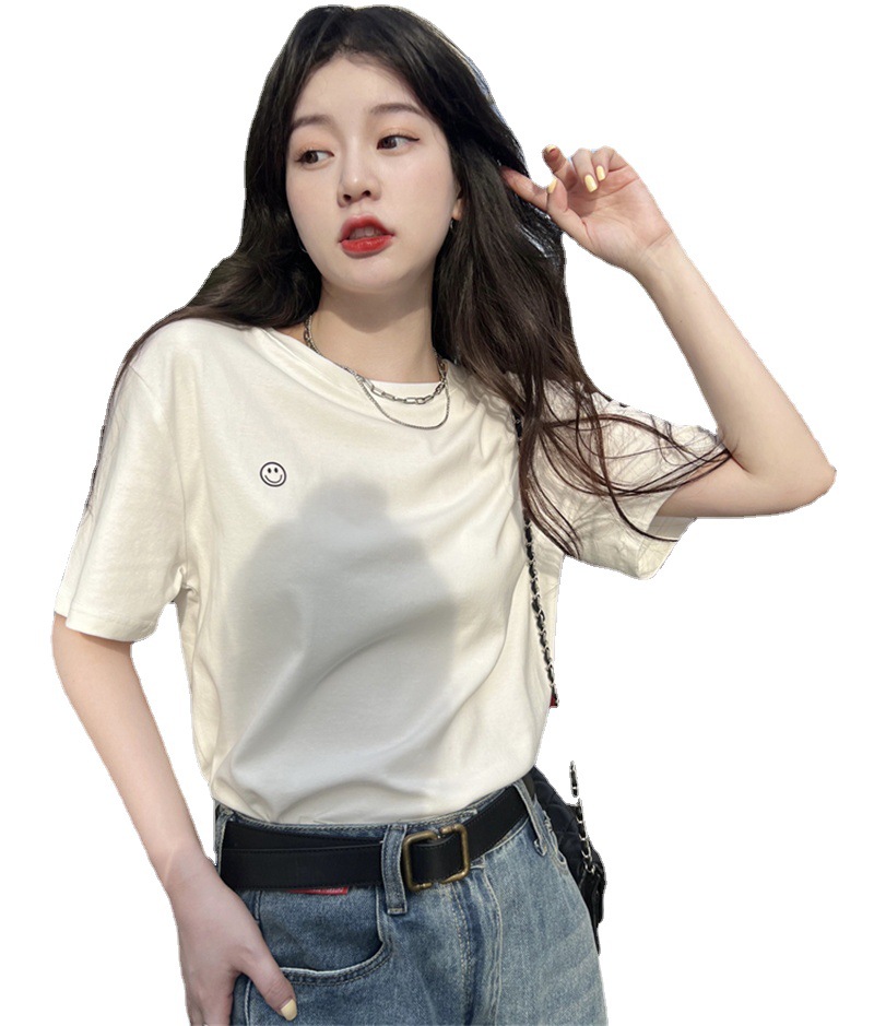 学生の上着女性2023夏韓国シンプルベーシックゆったりラウンドネック半袖下敷きTシャツ