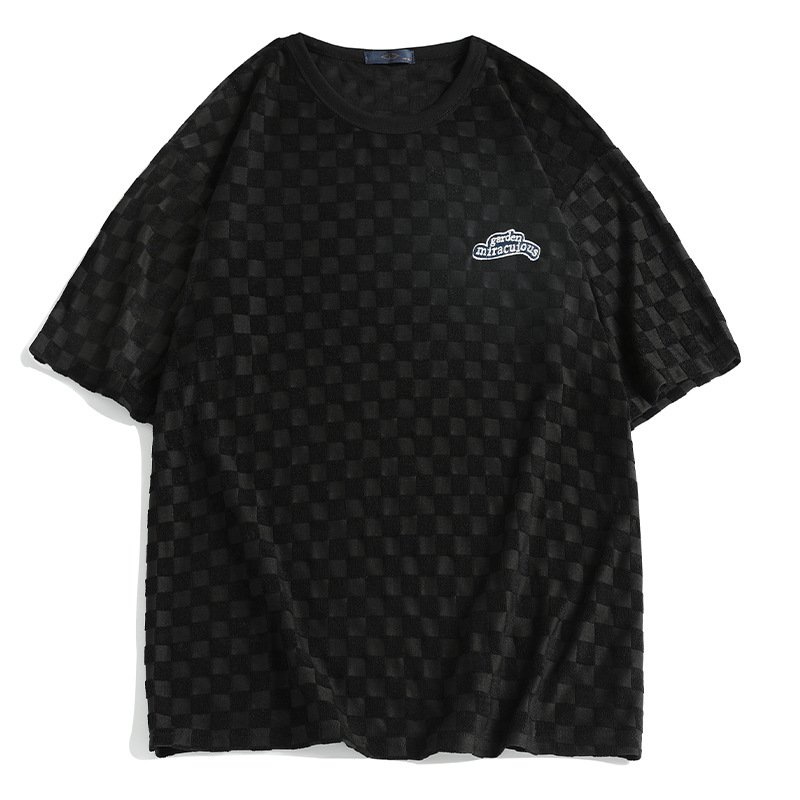 tyboyシリーズ2023新作キメチェックTシャツ夏カップルゆったりラウンドネック半袖Tシャツ