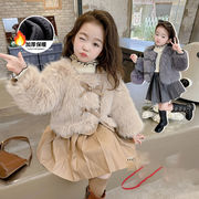 ins冬  韓国風子供服  キッズ服   コート+プリーツスカート  長袖  ふわふわ   セットアップ  2色