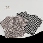 2023夏人気   韓国風子供服    キッズ    ベビー服    Tシャツ   トップス    シャツ    チェック   2色