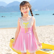 ins夏    韓国風子供服    キッズ    ハワイ  水泳     水着   オールインワン   リボン結び  可愛い  3色