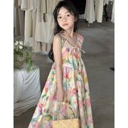 2024 夏 韓国風子供服  キッズ服  花柄  ワンピース  袖なし  リゾート風  ハワイ