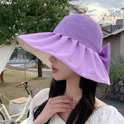 女性夏サンバイザー黒ゴム紫外線防止バケットハット子折りたたみ収納大庇陽帽子