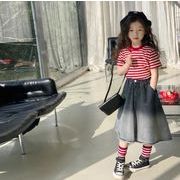 2023夏人気   韓国風子供服  キッズ   ベビー服  トップス+デニムスカート  セットアップ  半袖