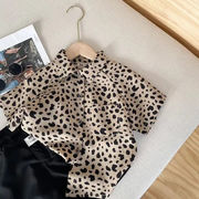 ins新作  韓国風子供服  キッズ服   トップス   豹柄  シャツ   半袖   男の子  おしゃれ   Tシャツ