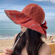 韓国甘い花布バケットハットサンバイザー女性夏おしゃれリボンビーチハットつば広帽子