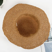 韓国キャペリン手編み麦わら帽子大庇蝶結びサンバイザー海辺のビーチ帽子を折り畳み