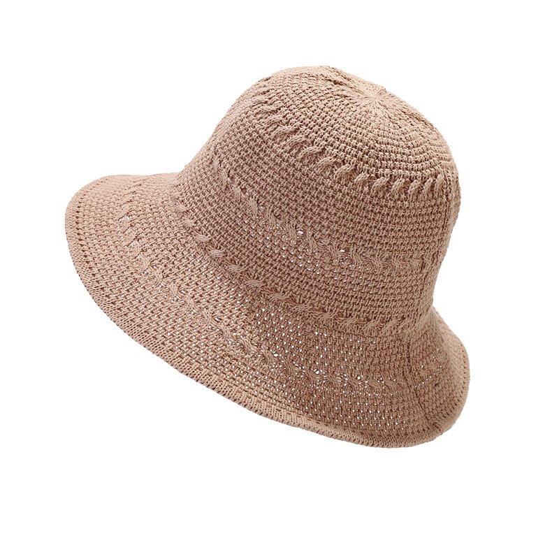 夏の新作透かしバケットハット女性薄手ニットU型キャップ韓国レジャー日焼け止め帽子