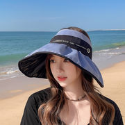 つば広日焼け止め帽子夏日除け紫外線防止黒ゴムの空キャップ韓国小顔太陽帽子