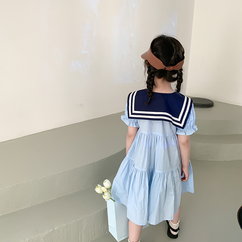 キッズワンピース セーラー襟 半袖 プリンセス 韓国風子供服