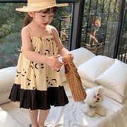 キッズ吊りワンピース　スマイル柄　可愛い　ノースリーブ　韓国風子供服　女の子夏物　新作