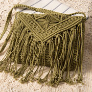 髪新型シンプルフリンジ斜め掛け草編みバッグレトロなワンショルダー綿糸編みバッグ夏のビーチバッグ