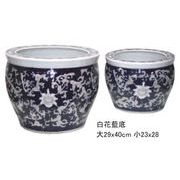 陶器 水盤 【セット商品】二点丸大魚缶 白花藍底