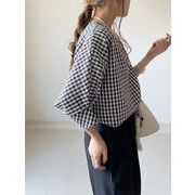 おしゃれの必需品 シャツ ゆったりする 格子縞 スリム おしゃれな トップス ランタンスリーブ 上着