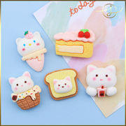 【5種】ねこ アイス パン ケーキ 樹脂 デコパーツ DIYパーツ 手芸 アクセサリー ドールハウス ハンドメイド