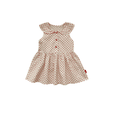 韓国風子供服 夏 ガールズ シャツドレス ワンピース ノースリープ ドット柄ワンピ 90-140