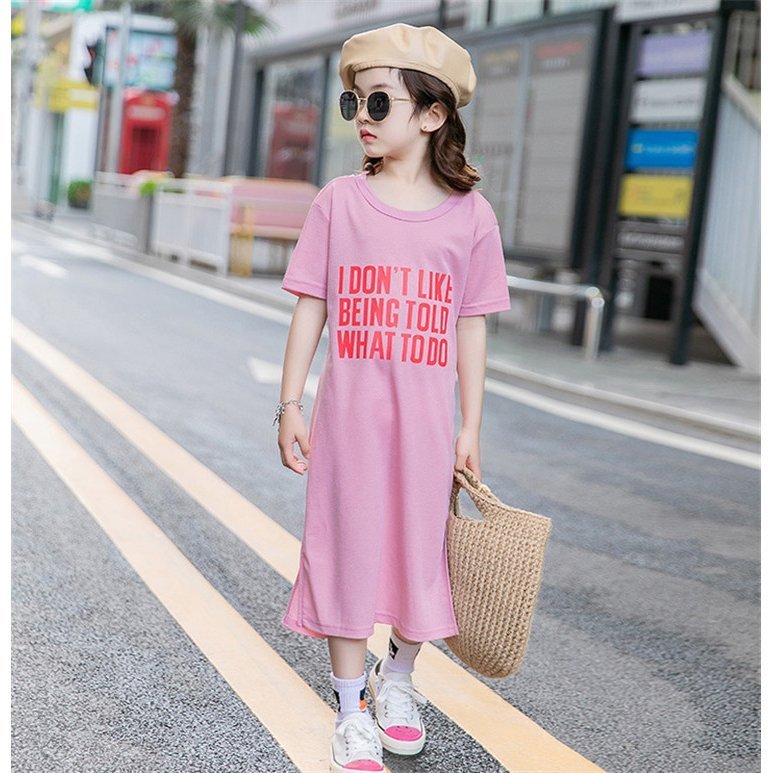子供服 ワンピース ピンク 160 韓国子ども服 キッズ 女の子 夏服 半袖ワンピース ロング丈
