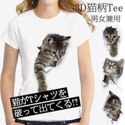 可愛い 半袖 レディースTシャツ 猫 Tシャツ 男女兼用 3D 薄手 ねこ 白 レディース
