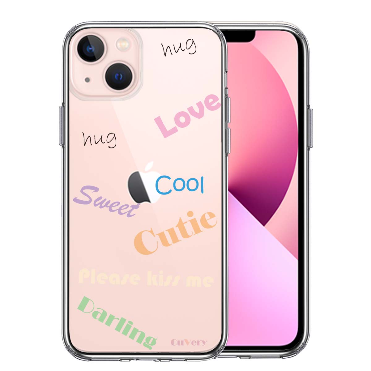 iPhone13mini 側面ソフト 背面ハード ハイブリッド クリア ケース Love sweet hug cutie 文字 デザイン